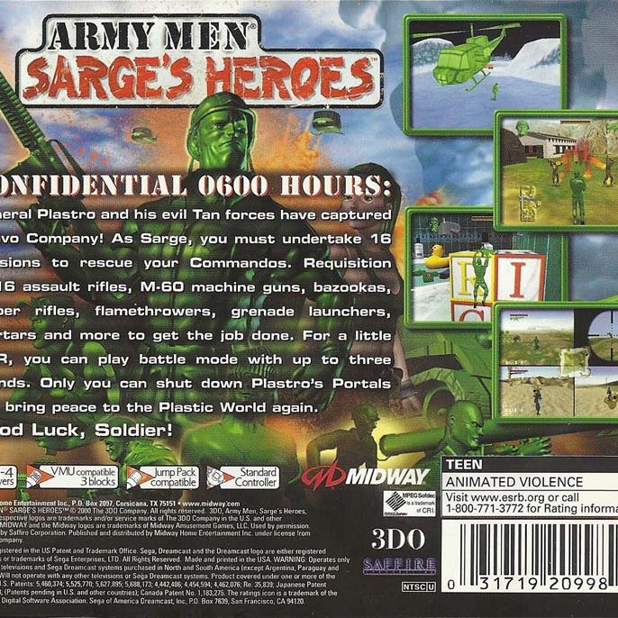 3-Army Men Sarge's Heroes - Sega Dreamcast-NA-BACK